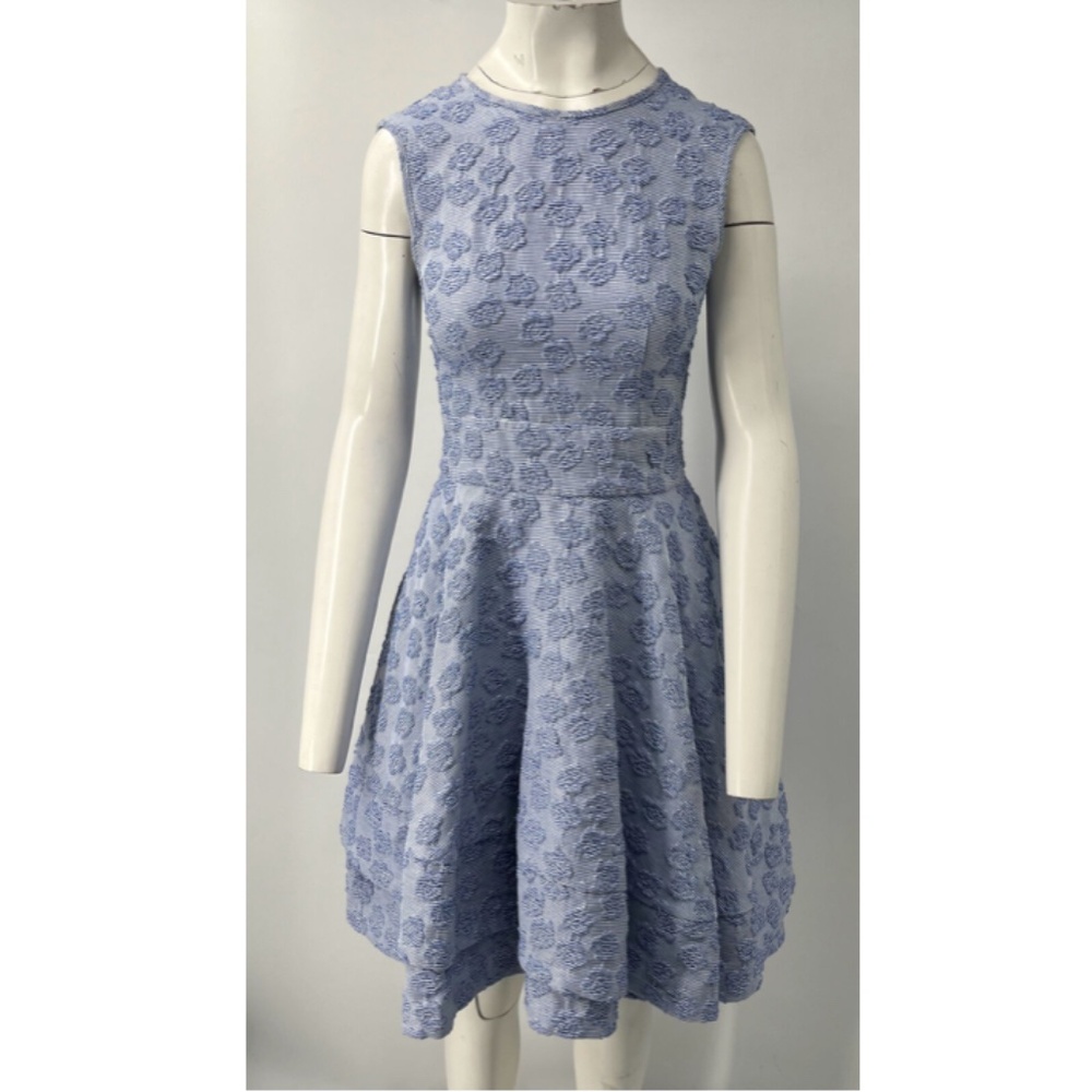 Co. Light Blue Tonal Striped Floral Embroidered Fit+Flare Dress sz S